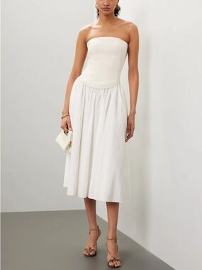 Toccin Strapless Melody Corset Combo Midi Dress Cream & White